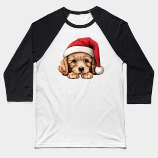 Christmas Peeking Poodle Dog Baseball T-Shirt